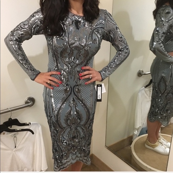 Betsy Adam | Gun Metal Sequined Sheath Dress Sz 2 - Picture 2 of 8